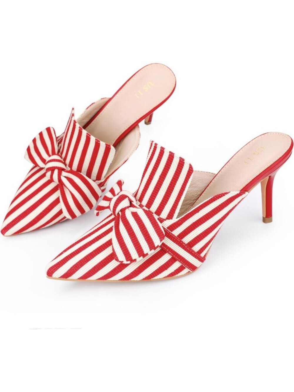 Chic Bow Stripe Pointed Toe Slip-On Heels & Mules for Women - Stylish